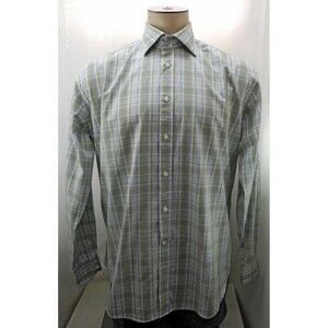 Tailorbyrd Green Blue Plaid Cotton Long Sleeve Dress Shirt - Men's XL
